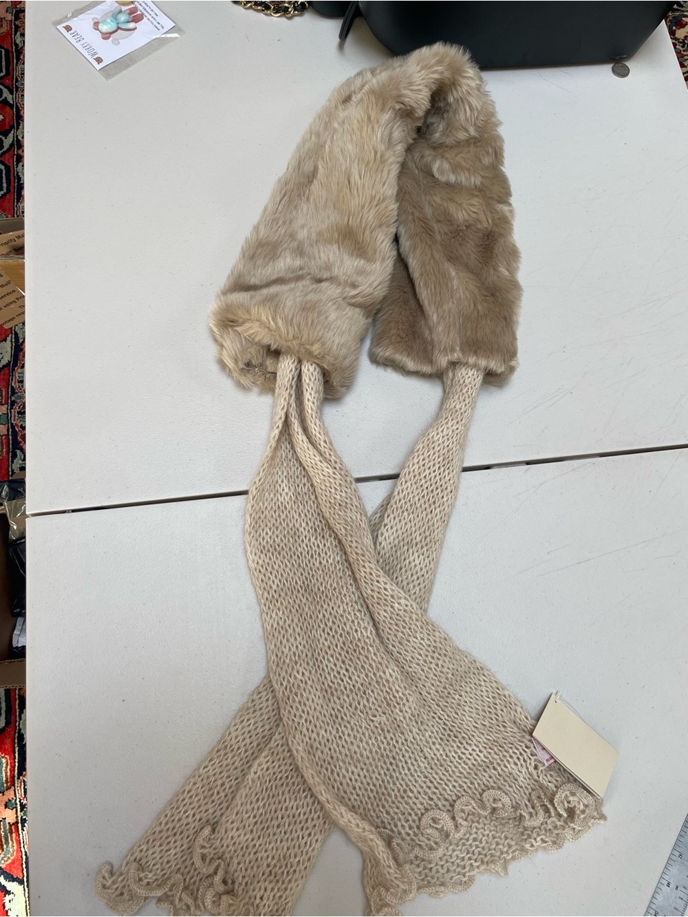 Nardi Tagliaferri Women’s beige scarf with faux fur neckline